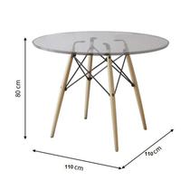 Mesa de Jantar Charles Eames Redonda Pés Madeira Tampo Vidro Eiffel Wood 110cm Mesa de Jantar Charles Eames Redonda Pés Madeira Tampo Vidro Eiffel Wood 110cm