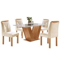Mesa de Jantar Classic 120x80cm com 4 Cadeiras Lisboa Cel Móveis Cinamomo Off White