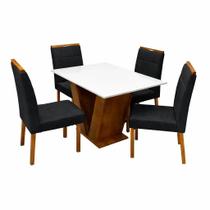 Mesa de Jantar Classic 120x80cm com Vidro e 4 Cadeiras Giulia em Veludo Estofadas Cel Móveis Cor Cinamomo Off White com Tecido Preto Mesa de Jantar Classic 120x80cm com Vidro e 4 Cadeiras Giulia em Veludo Estofadas Cel Móveis Cor Cinamomo Off White com Tecido Preto
