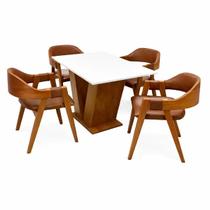 Mesa de Jantar Classic 120x80cm com Vidro e 4 Cadeiras Perola em material sintético Madeira Cel Móveis Mesa de Jantar Classic 120x80cm com Vidro e 4 Cadeiras Perola em material sintético Madeira Cel Móveis