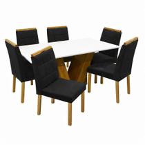 Mesa de Jantar Classic 160x80cm com Vidro e 6 Cadeiras Giulia em Veludo Estofadas Cel Móveis Cor Cinamomo Off White com Tecido Preto Mesa de Jantar Classic 160x80cm com Vidro e 6 Cadeiras Giulia em Veludo Estofadas Cel Móveis Cor Cinamomo Off White com Tecido Preto