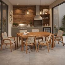 Mesa de Jantar Com 04 Cadeiras Sem Braço e 02 Cadeiras Com Braço Trammare C07 Corda Areia - Lyam Decor Mesa de Jantar Com 04 Cadeiras Sem Braço e 02 Cadeiras Com Braço Trammare C07 Corda Areia - Lyam Decor
