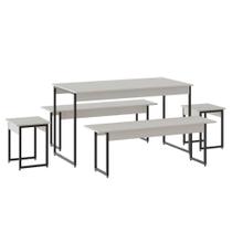 Mesa De Jantar Com 2 Bancos E 2 Banquetas Industrial Tub Branco Chess /