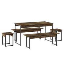 Mesa De Jantar Com 2 Bancos E 2 Banquetas Industrial Tub Carvalho Dark / Mesa De Jantar Com 2 Bancos E 2 Banquetas Industrial Tub Carvalho Dark /