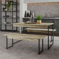 Mesa de Jantar com 2 Bancos Estilo Industrial TUB
