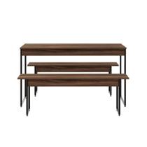 Mesa De Jantar Com 2 Bancos Estilo Industrial Tub Nogal / Est.preta Mesa De Jantar Com 2 Bancos Estilo Industrial Tub Nogal / Est.preta