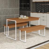 Mesa de Jantar com 2 Bancos LI013 136cm Crome Industrial Marrom/Canela/Branco Brilho
