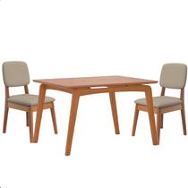 Mesa de Jantar com 2 Cadeiras Ravi Nature Linho Bege Base de Madeira