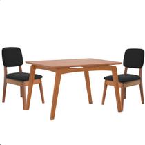 Mesa de Jantar com 2 Cadeiras Ravi Nature Linho Preto Base de Madeira