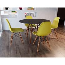 Mesa De Jantar Com 4 Cadeiras Amarelas 90Cm Tampo Preto Base Madeira Up Home Cor: Preto Mesa De Jantar Com 4 Cadeiras Amarelas 90Cm Tampo Preto Base Madeira Up Home Cor: Preto