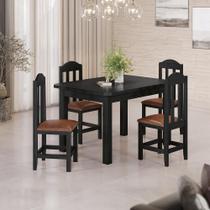 Mesa De Jantar Com 4 Cadeiras Com Estofado material sintético Marrom 120cm Preto Safira Shop Jm
