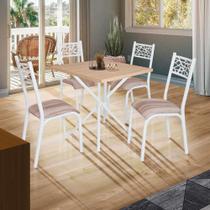 Mesa De Jantar Com 4 Cadeiras Em Aço Branco Carvalho Com Estofado Capuccino Nitan Shop Jm