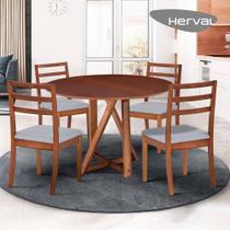Mesa de Jantar com 4 Cadeiras Herval Madrid, Cinza/Amêndoa, 110 cm
