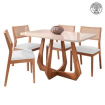 Mesa de Jantar com 4 Cadeiras Oiti Conjunto Bromelia 1,30 Madeira/Off White/Linho Cru