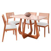 Mesa de Jantar com 4 Cadeiras Oiti Conjunto Bromelia 1,30 Madeira/Off White/Linho Cru