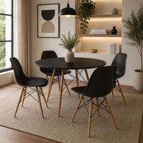 Mesa de Jantar com 4 Cadeiras Pretas Eames 90cm Base Madeira Tampo Preto - Up Home Mesa de Jantar com 4 Cadeiras Pretas Eames 90cm Base Madeira Tampo Preto - Up Home