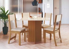 Mesa de Jantar com 4 Cadeiras Talita OffWhite com Freijó - Rede Móveis Mesa de Jantar com 4 Cadeiras Talita OffWhite com Freijó - Rede Móveis
