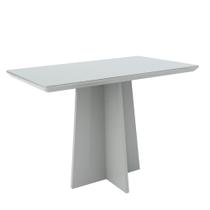 Mesa De Jantar Com 4 Lugares 1,20 Com Tampo De Madeira Canto Arredondada Com Vidro Cor Off White Ana New Ceval