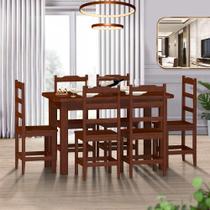 Mesa De Jantar Com 6 Cadeiras Madeira Maciça 160cm Castanho Pérola Nemargi