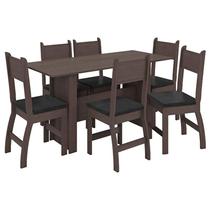 Mesa de Jantar com 6 Cadeiras Milano Amêndoa Preto - Poliman