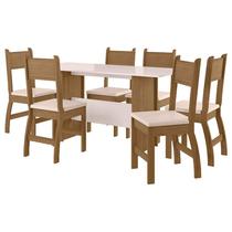 Mesa de Jantar com 6 Cadeiras Milano Carvalho Off White - Poliman - POLIMAN