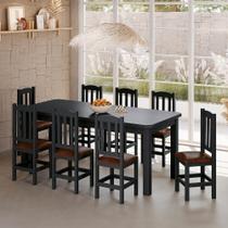 Mesa De Jantar Com 8 Cadeiras Com Estofado material sintético Marrom 200cm Preto Diamante Shop Jm