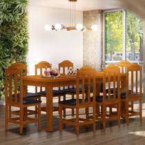 Mesa de jantar com 8 cadeiras estofadas de madeira maciça - Marrom Safira Nemargi