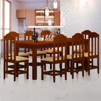 Mesa De Jantar Com 8 Cadeiras Estofadas Madeira Maciça Safira Castanho Shop JM