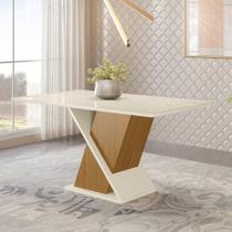 Mesa de Jantar com Tampo de Vidro 160cm Solus Móveis Branco/Nature/Off White