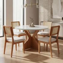 Mesa de Jantar com Tampo de Vidro e 4 Cadeiras Tecido Bouclé em MDF Mesa de Jantar com Tampo de Vidro e 4 Cadeiras Tecido Bouclé em MDF