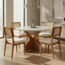 Mesa de Jantar com Tampo de Vidro e 4 Cadeiras Tecido Bouclé em MDF Mesa de Jantar com Tampo de Vidro e 4 Cadeiras Tecido Bouclé em MDF