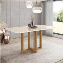 Mesa de Jantar Com Tampo MDF e Vidro com Canto Arredondado 160 Cm Natalí Henn
