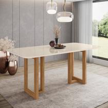 Mesa de Jantar com Tampo Mdf e Vidro com Canto Arredondado 180 Cm Yara