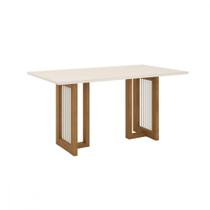 Mesa De Jantar Com Tampo Mdf E Vidro Com Canto Reto 160 Cm Yara Henn Nature Com Off White