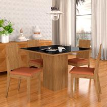 Mesa De Jantar Com Vidro 4 Cadeiras Aveiro Cinamomo/Preto/Terracota - Móveis Arapongas