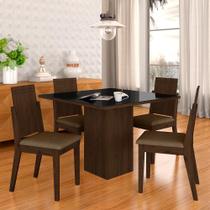 Mesa De Jantar Com Vidro 4 Cadeiras Aveiro Imbuia/preto/capuccino - Móveis Arapongas