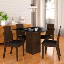 Mesa De Jantar Com Vidro 4 Cadeiras Aveiro Imbuia/preto/preto - Móveis Arapongas