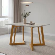 Mesa de Jantar com Vidro Madeira Maciça Retangular 4 Lugares Califórnia Amarelo/Cerejeira/Nevaska Mesa de Jantar com Vidro Madeira Maciça Retangular 4 Lugares Califórnia Amarelo/Cerejeira/Nevaska