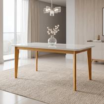 Mesa de Jantar com Vidro Madeira Maciça Retangular 6 Lugares Siera