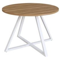 Mesa de Jantar Concept Redonda Artesano 110 cm (largura) MDP Nogal Sevilha Base Aço Branco Mesa de Jantar Concept Redonda Artesano 110 cm (largura) MDP Nogal Sevilha Base Aço Branco