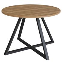 Mesa de Jantar Concept Redonda Artesano 110 cm (largura) MDP Nogal Sevilha Base Aço Preto Mesa de Jantar Concept Redonda Artesano 110 cm (largura) MDP Nogal Sevilha Base Aço Preto