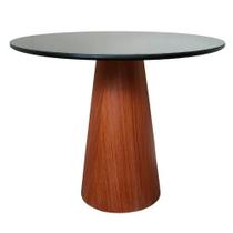 Mesa de Jantar Cone 100 cm Base Madeira Mogno Tampo Laca + Vidro