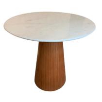 Mesa de Jantar Cone 110 cm Base Madeira Natural Mogno e Tampo Mármore Branco Extra