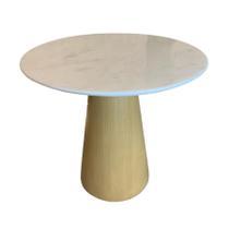 Mesa de Jantar Cone 70 cm Base Madeira Natural Freijó Claro e Tampo Mármore Branco Extra
