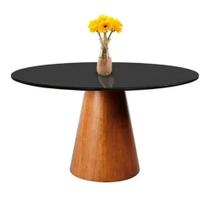 Mesa de Jantar Cone 90 Cm Tampo Redondo com Vidro Preto **somente a Mesa**