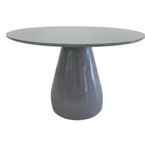 Mesa de Jantar Cone Balonê Redonda 120 cm Tampo Laca Cinza + Vidro Base Cinza