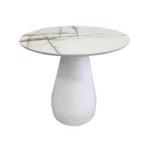Mesa de Jantar Cone Balonê Redonda 120 cm Tampo Marmorizado Calacata Base Branca