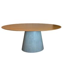 Mesa de Jantar Cone Cimento Queimado Oval 198x122 cm Tampo Freijó