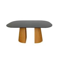 Mesa de Jantar Cone Duo Retangular 137x90cm Tampo Laca Preta Base Freijó
