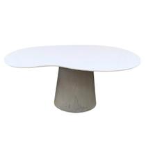 Mesa De Jantar Cone Orgânica 120x80cm Base Cimento Queimado Tampo Branco Mesa De Jantar Cone Orgânica 120x80cm Base Cimento Queimado Tampo Branco
